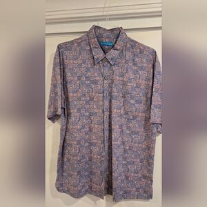 Tori Richard Blue and Pink Short-Sleeve Button-Down Shirt with Geometric Print